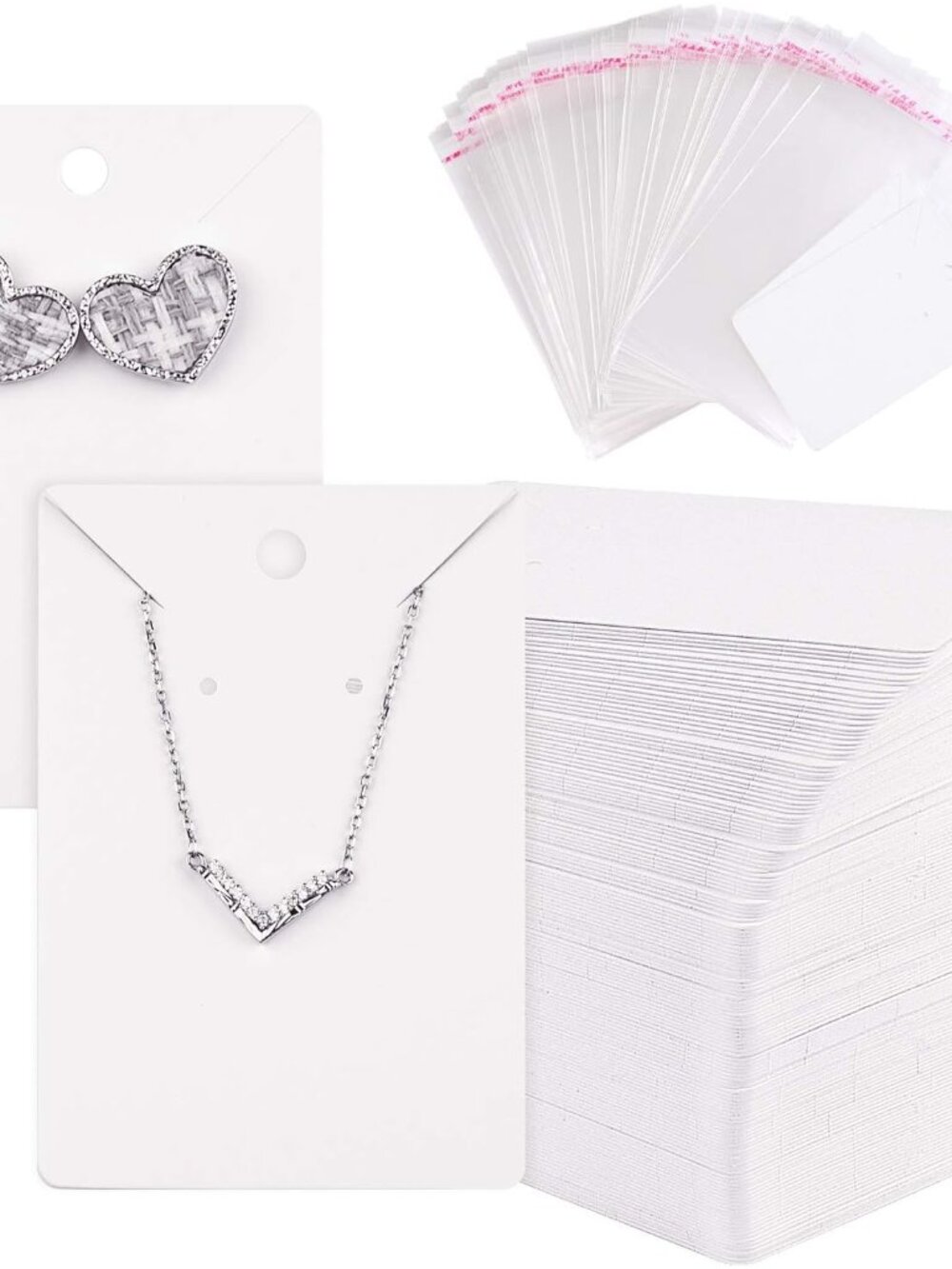 120 Pack Earring Display Card with 120 Pcs Self-Seal Bags, Necklace Display Card